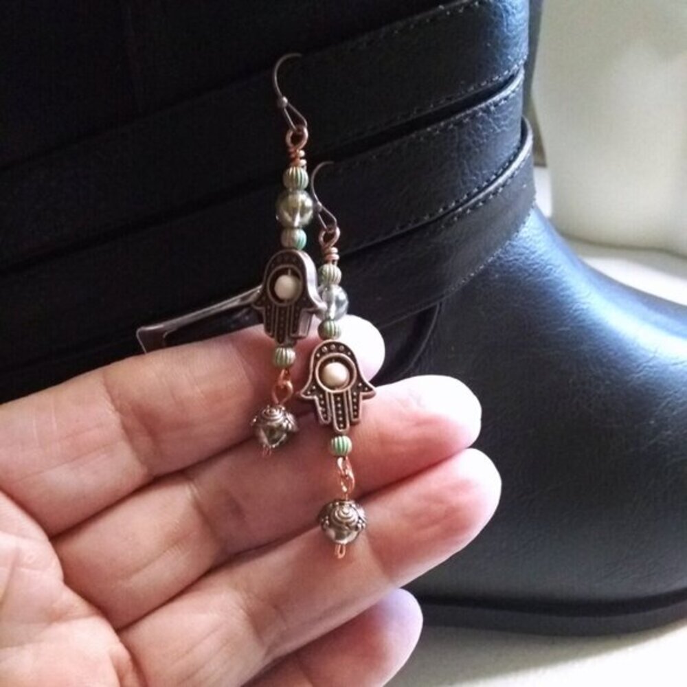 Hamsa Hand | Unique & Handmade | Dangle Earrings | Blessings Love & Protection | - Picture 14 of 14